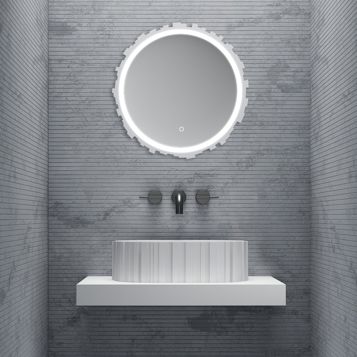 Bewater Bold Series: Aufsatz-Waschtisch oval aus Solid-Surface, weiß gerillt