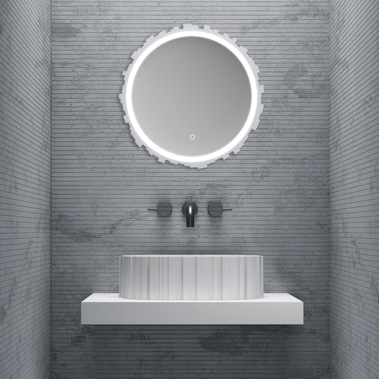 1Bewater Bold Series: Aufsatz-Waschtisch oval aus Solid-Surface, weiß gerillt