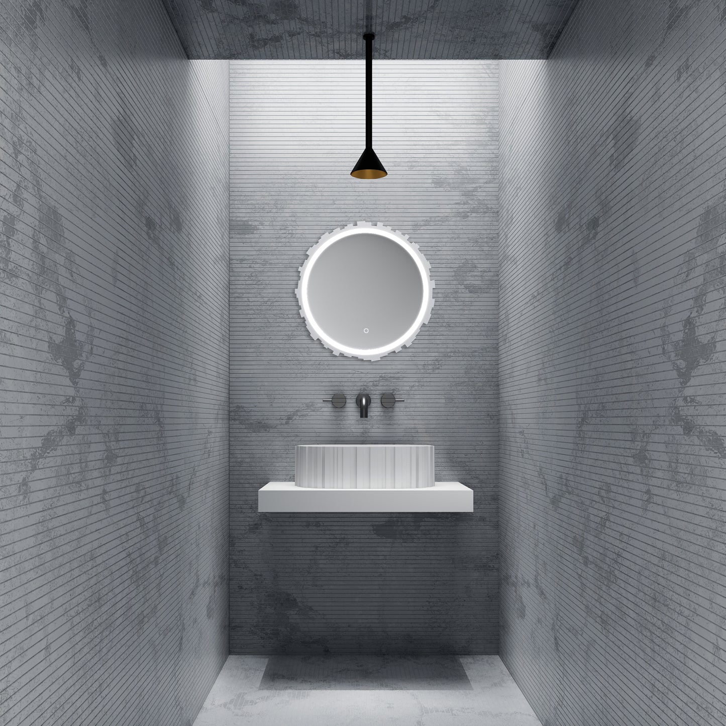 Bewater Bold Series: Aufsatz-Waschtisch oval aus Solid-Surface, weiß gerillt