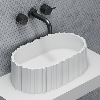 Bewater Bold Series: Aufsatz-Waschtisch oval aus Solid-Surface, weiß gerillt