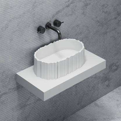 Bewater Bold Series: Aufsatz-Waschtisch oval aus Solid-Surface, weiß gerillt