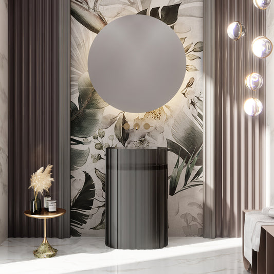 1Bewater Standwaschtisch oval mit vertikaler Außenstruktur, aus Polyresin, ohne Überlauf