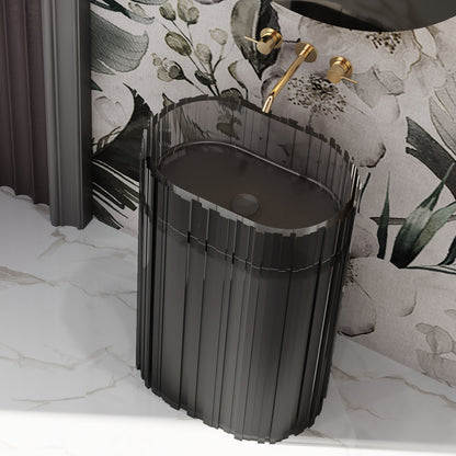 Bewater Standwaschtisch oval mit vertikaler Außenstruktur, aus Polyresin, ohne Überlauf