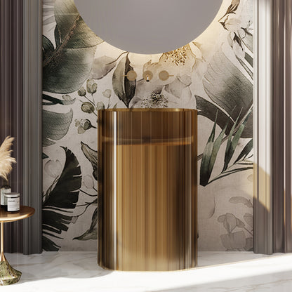 Bewater Standwaschtisch oval mit vertikaler Außenstruktur, aus Polyresin, ohne Überlauf