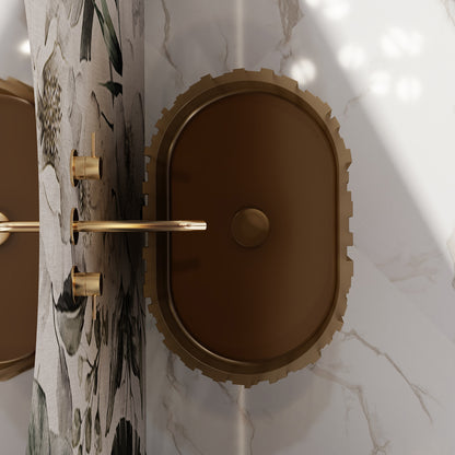 Bewater Standwaschtisch oval mit vertikaler Außenstruktur, aus Polyresin, ohne Überlauf