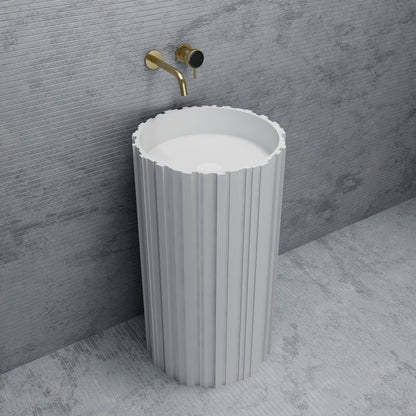 Bewater Bold Series: freistehender Waschtisch rund aus Solid-Surface, weiß gerillt