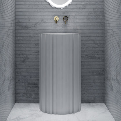 Bewater Bold Series: freistehender Waschtisch rund aus Solid-Surface, weiß gerillt