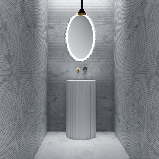 1Bewater Bold Series: freistehender Waschtisch rund aus Solid-Surface, weiß gerillt