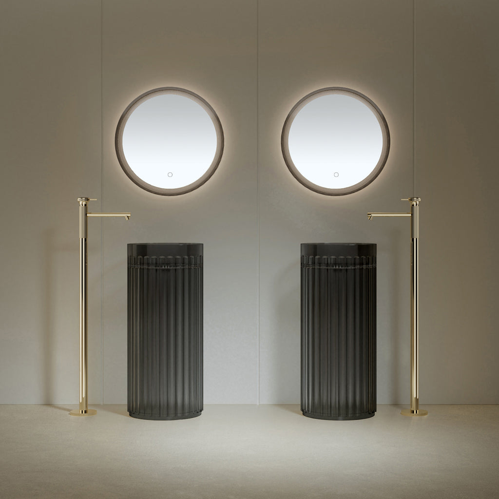 Bewater stand washbasin Made of polyresin, cylindrical with vertically grooved outer structure, without overflow