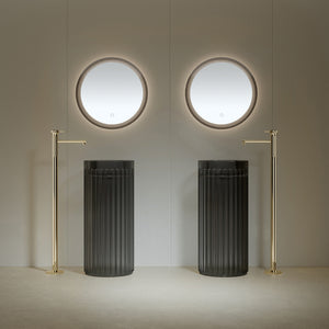 Bewater stand washbasin Made of polyresin, cylindrical with vertically grooved outer structure, without overflow