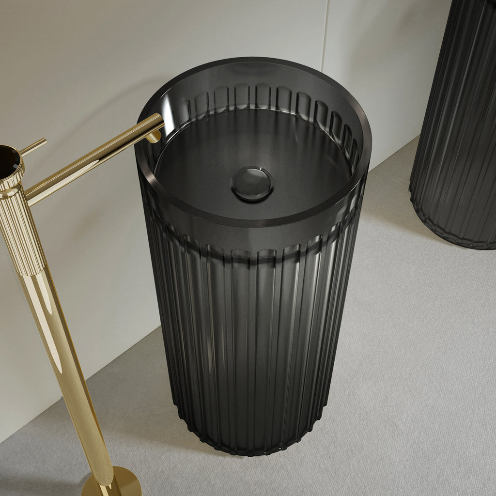 Bewater stand washbasin Made of polyresin, cylindrical with vertically grooved outer structure, without overflow
