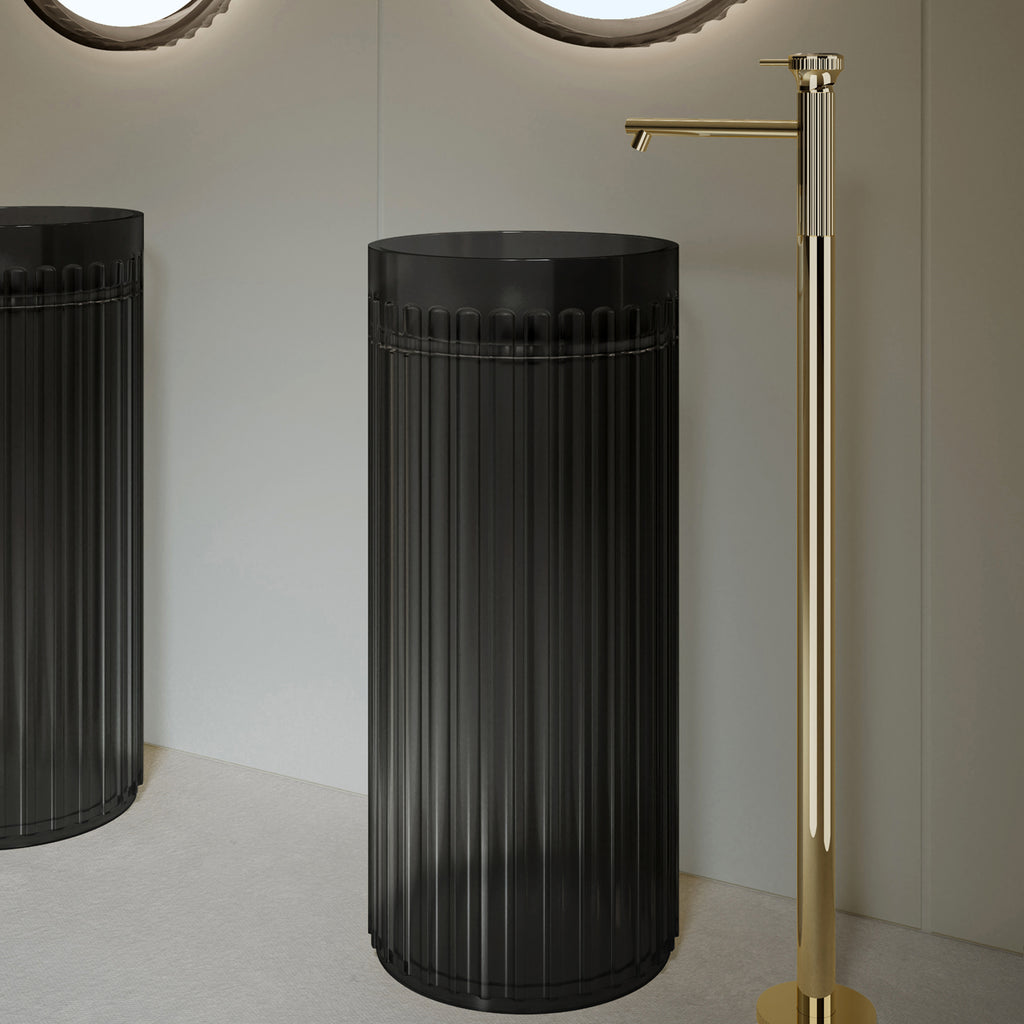 Bewater stand washbasin Made of polyresin, cylindrical with vertically grooved outer structure, without overflow