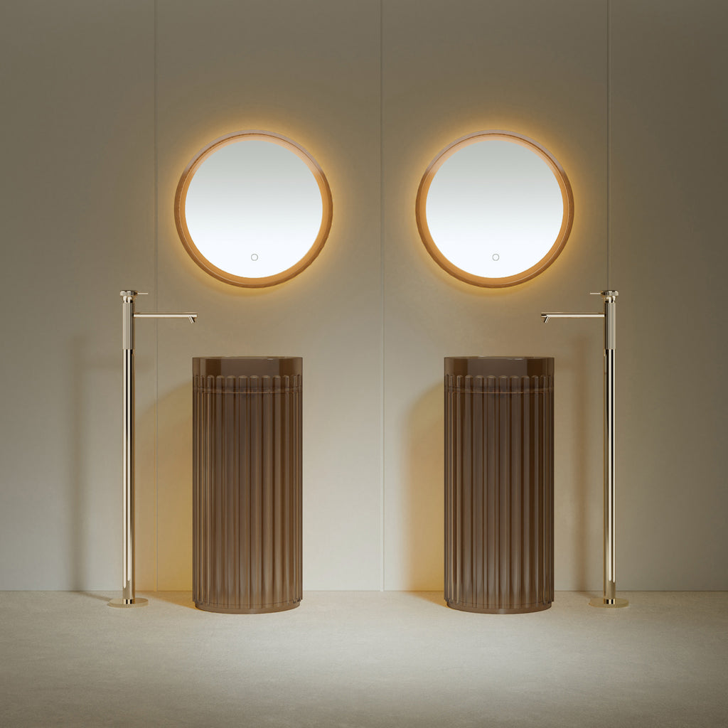 Bewater stand washbasin Made of polyresin, cylindrical with vertically grooved outer structure, without overflow