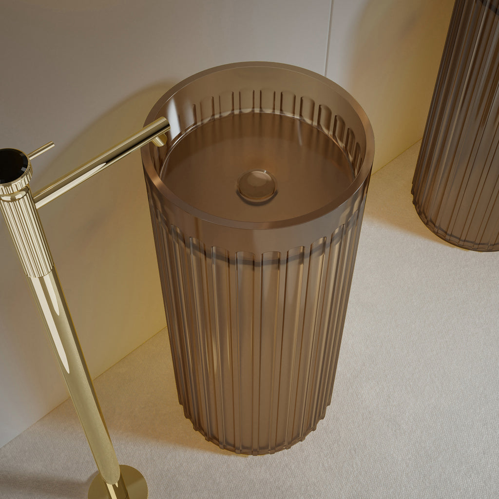Bewater stand washbasin Made of polyresin, cylindrical with vertically grooved outer structure, without overflow