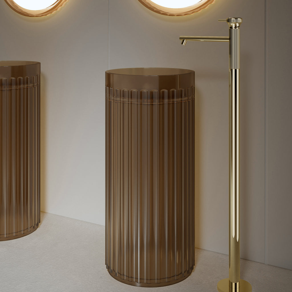 Bewater stand washbasin Made of polyresin, cylindrical with vertically grooved outer structure, without overflow