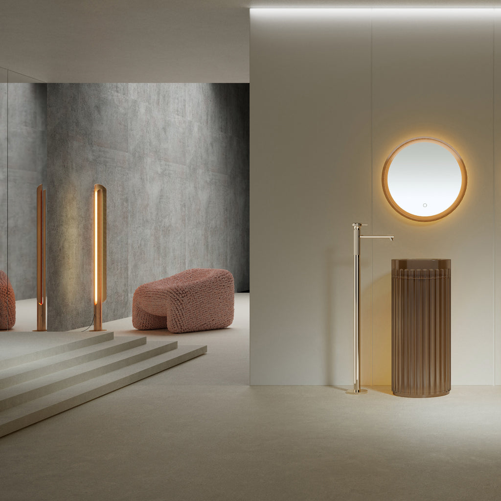 Bewater stand washbasin Made of polyresin, cylindrical with vertically grooved outer structure, without overflow