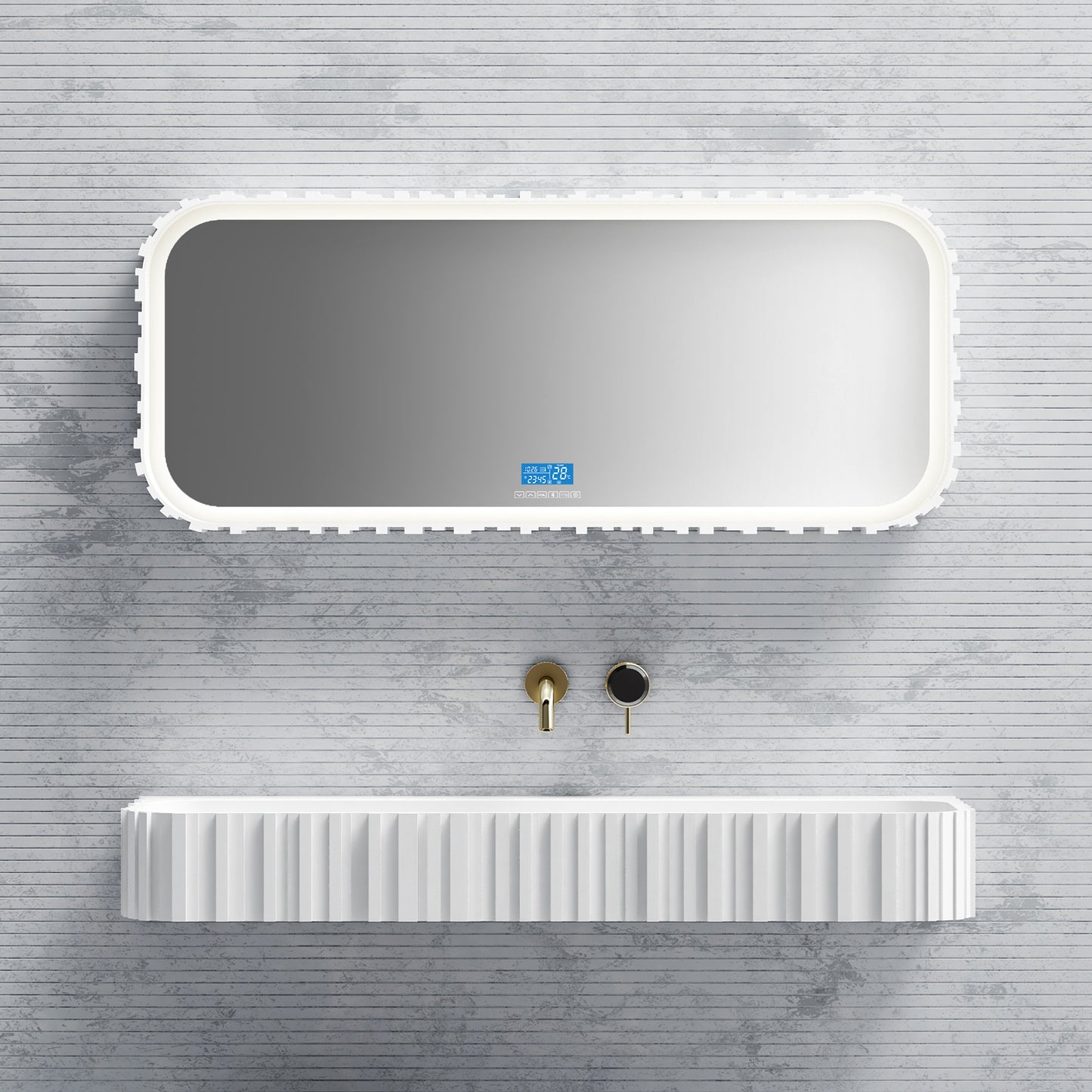 Bewater Bold Series: Wand-Waschtisch aus Solid-Surface, weiß gerillt