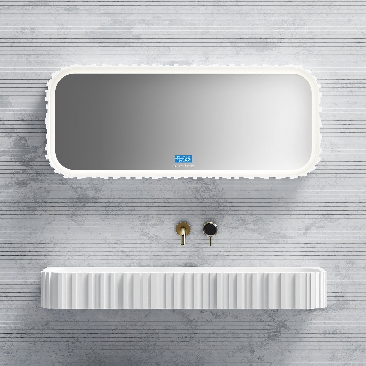 Bewater Bold Series: Wand-Waschtisch aus Solid-Surface, weiß gerillt