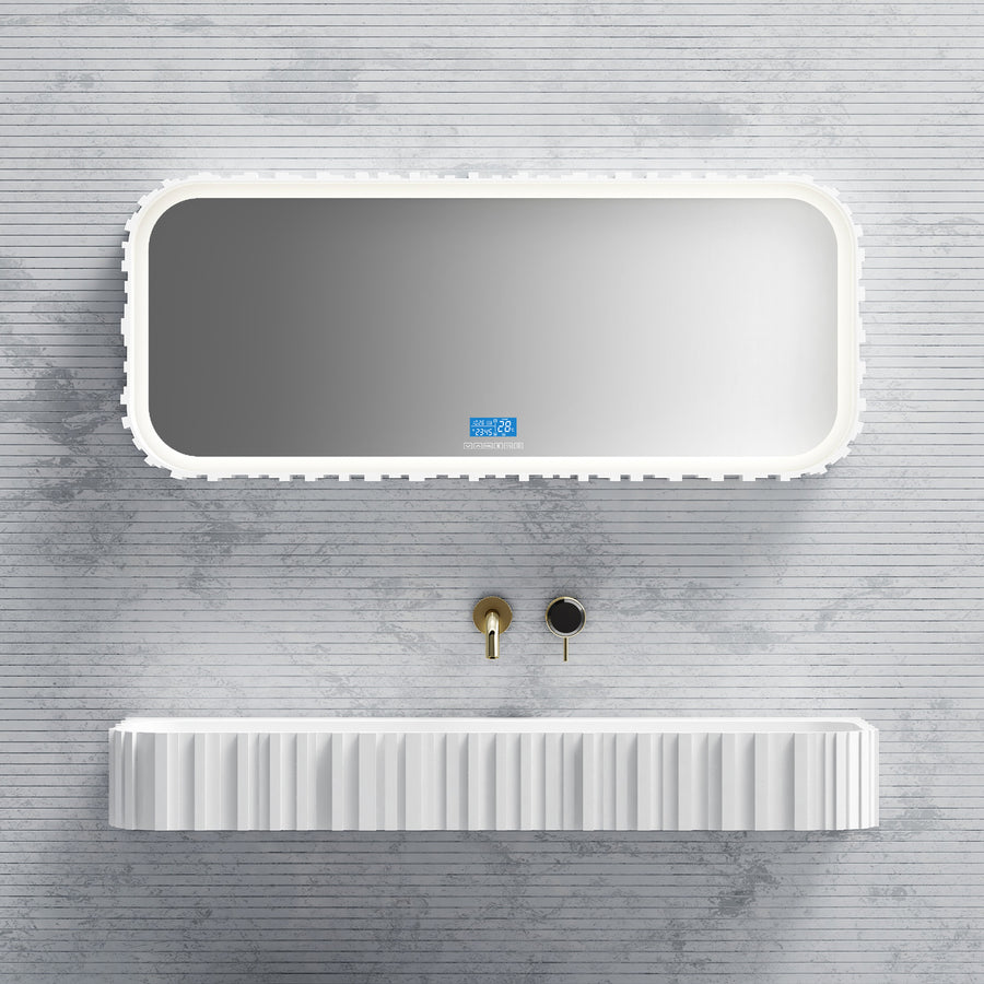 Bewater Bold Series: Wand-Waschtisch aus Solid-Surface, weiß gerillt