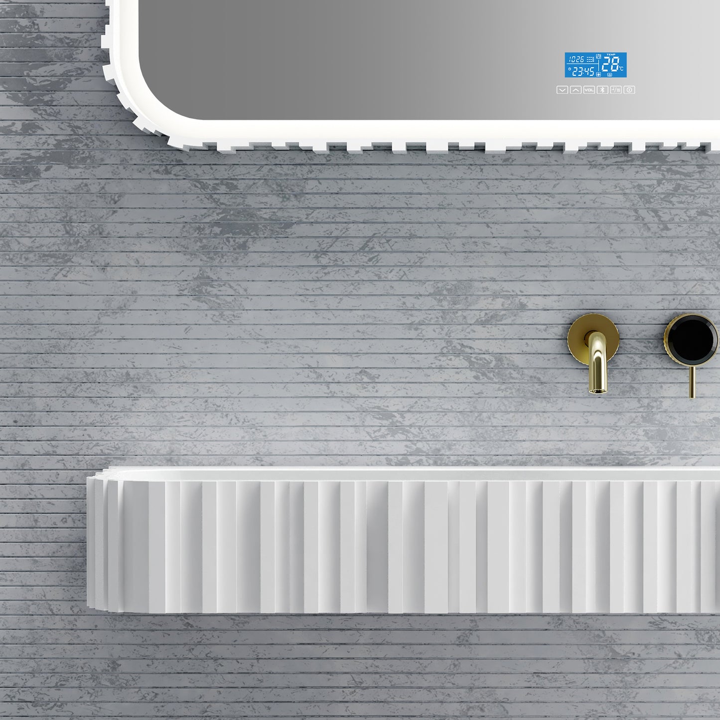 Bewater Bold Series: Wand-Waschtisch aus Solid-Surface, weiß gerillt