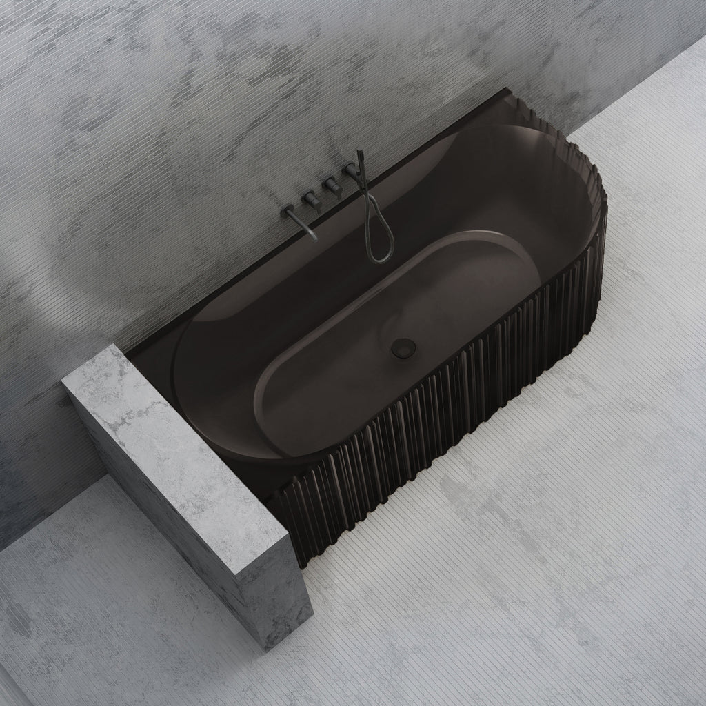 Bewater cornerbathtub left, with vertical external structure, made of polyresin, without overflow including drain fitting