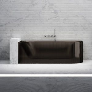 Bewater cornerbathtub left, with vertical external structure, made of polyresin, without overflow including drain fitting