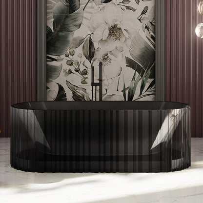 Bewater freistehende Badewanne mit vertikaler Außenstruktur, aus Polyresin, ohne Überlauf , inkl. Ablaufgarnitur