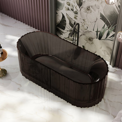 Bewater freistehende Badewanne mit vertikaler Außenstruktur, aus Polyresin, ohne Überlauf , inkl. Ablaufgarnitur