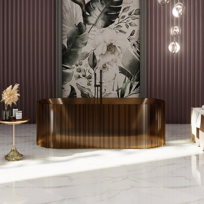 Bewater freistehende Badewanne mit vertikaler Außenstruktur, aus Polyresin, ohne Überlauf , inkl. Ablaufgarnitur