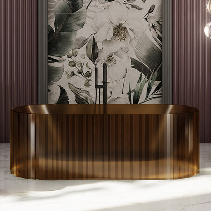 Bewater freistehende Badewanne mit vertikaler Außenstruktur, aus Polyresin, ohne Überlauf , inkl. Ablaufgarnitur