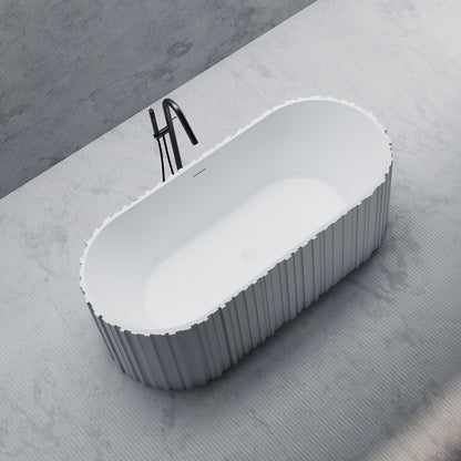 Bewater Bold Series: Freistehende Badewanne aus Solid-Surface, weiß gerillt