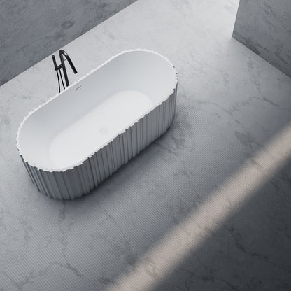 Bewater Bold Series: Freistehende Badewanne aus Solid-Surface, weiß gerillt