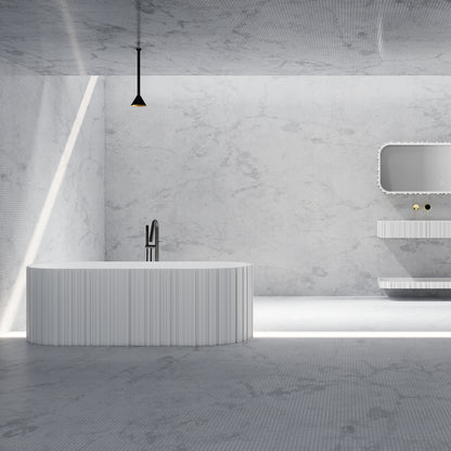Bewater Bold Series: Freistehende Badewanne aus Solid-Surface, weiß gerillt