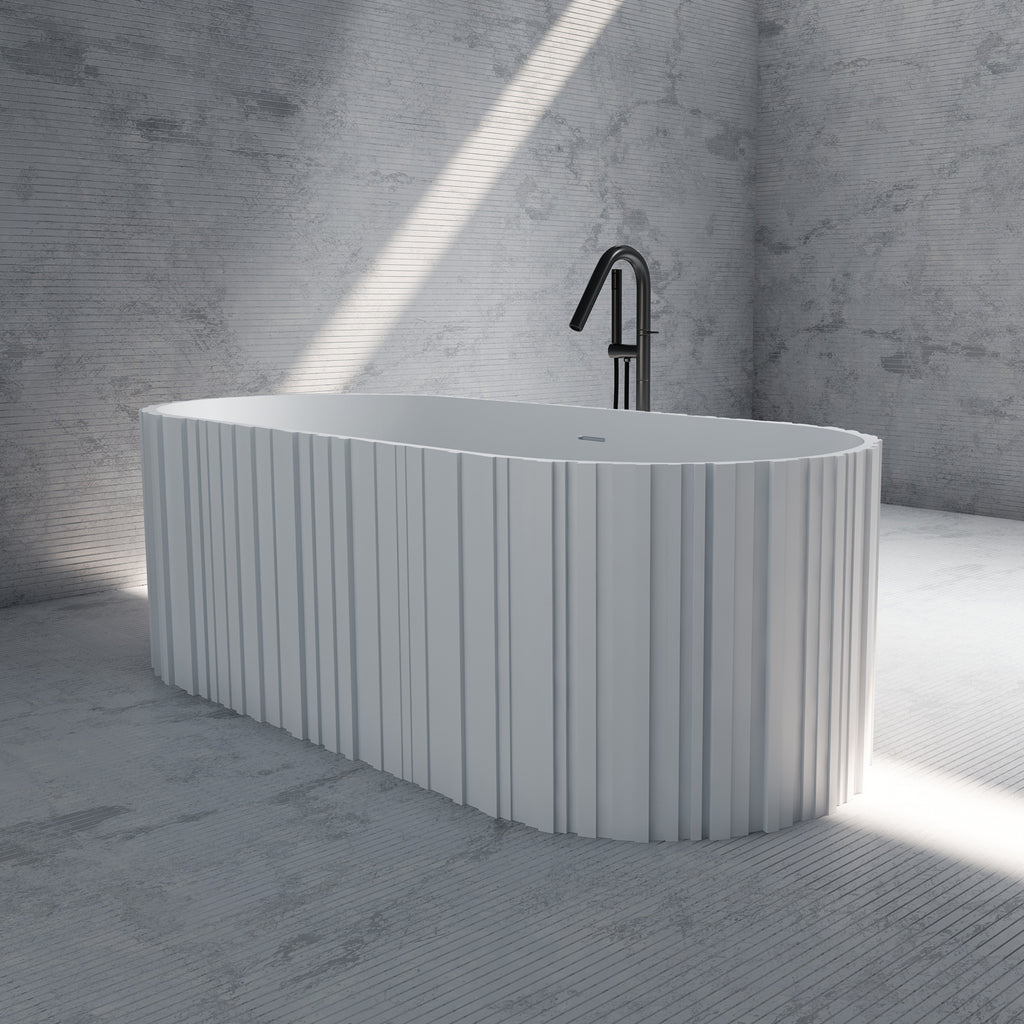 Bewater Bold Series: Freistehende Badewanne aus Solid-Surface, weiß gerillt