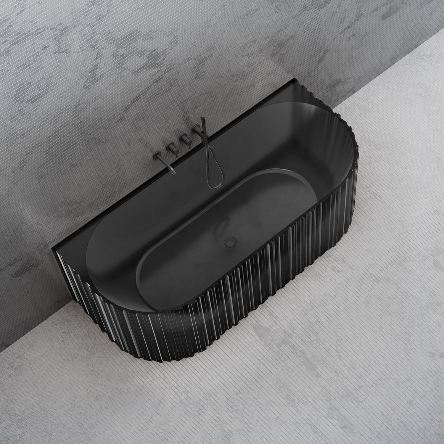 Bewater pretextbathtub with vertical external structure, made of polyresin, including waste and overflow fittings