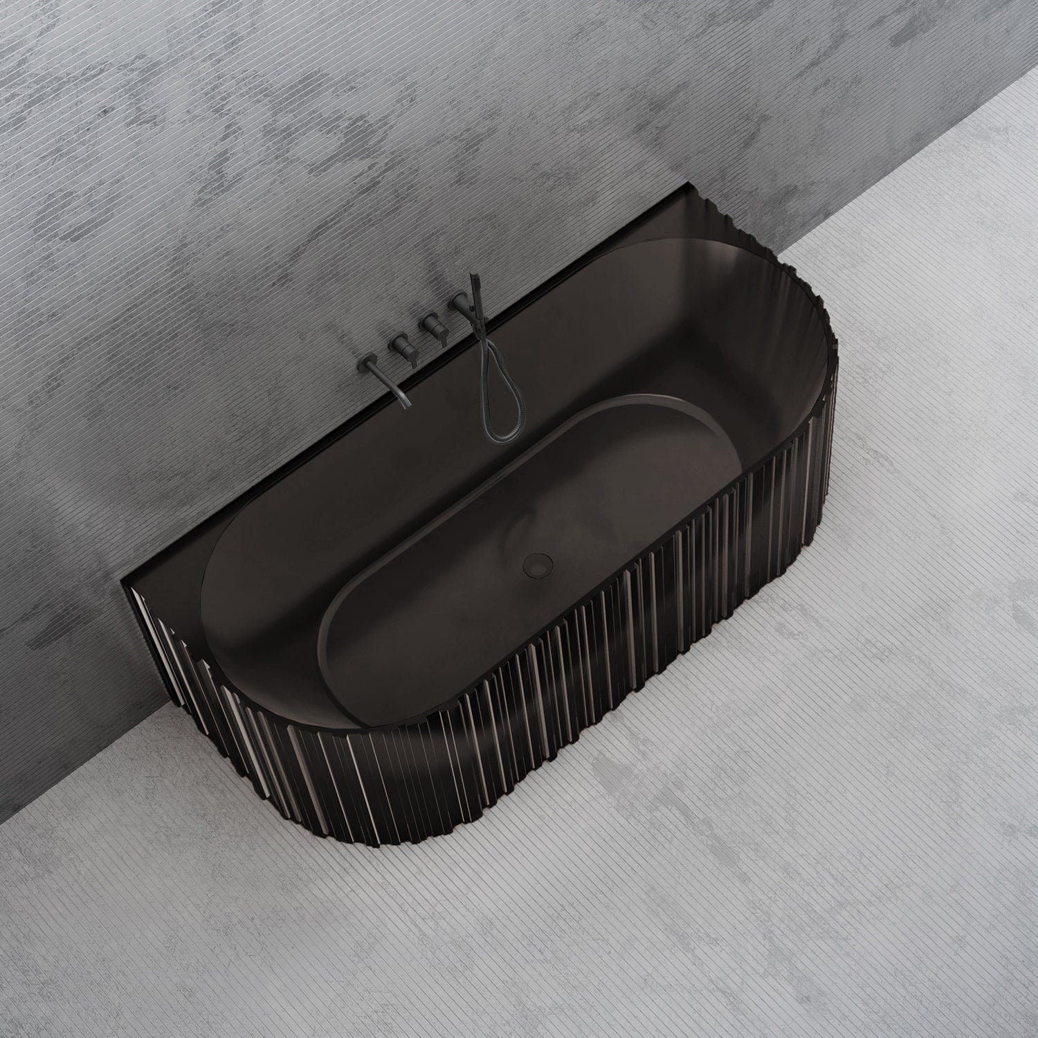 Bewater pretextbathtub with vertical external structure, made of polyresin, including waste and overflow fittings