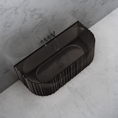 Bewater Vorwand-Badewanne mit vertikaler Außenstruktur, aus Polyresin,  inkl. Ab- und Überlauflaufgarnitur