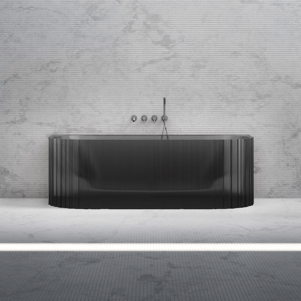 Bewater pretextbathtub with vertical external structure, made of polyresin, including waste and overflow fittings