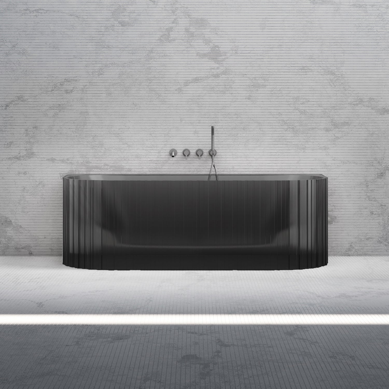 Bewater pretextbathtub with vertical external structure, made of polyresin, including waste and overflow fittings