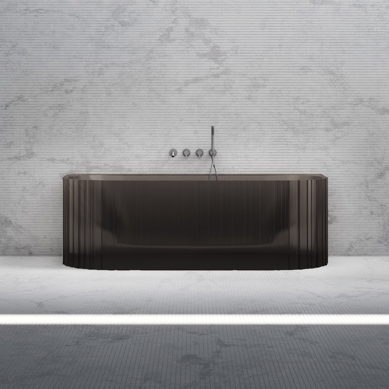 Bewater pretextbathtub with vertical external structure, made of polyresin, including waste and overflow fittings