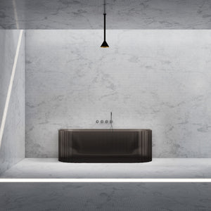 Bewater pretextbathtub with vertical external structure, made of polyresin, including waste and overflow fittings