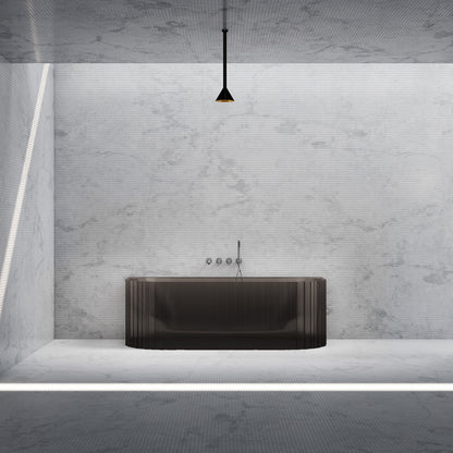 Bewater Vorwand-Badewanne mit vertikaler Außenstruktur, aus Polyresin,  inkl. Ab- und Überlauflaufgarnitur