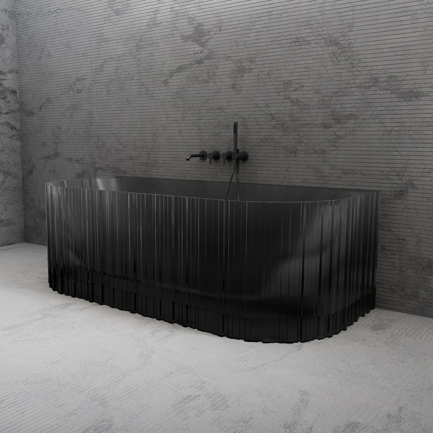 Bewater pretextbathtub with vertical external structure, made of polyresin, including waste and overflow fittings