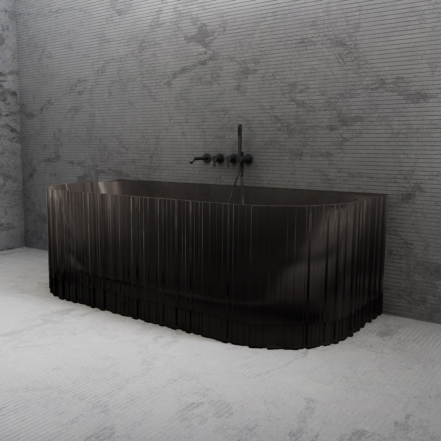 Bewater pretextbathtub with vertical external structure, made of polyresin, including waste and overflow fittings