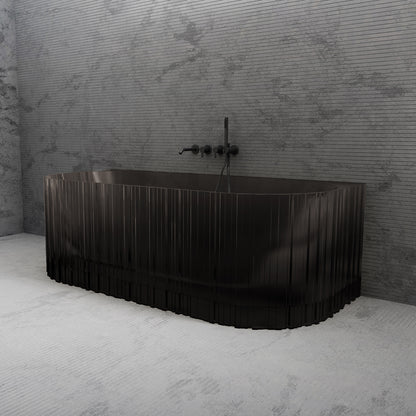 Bewater Vorwand-Badewanne mit vertikaler Außenstruktur, aus Polyresin,  inkl. Ab- und Überlauflaufgarnitur