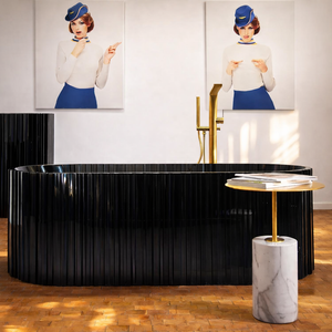 Bewater Freestanding bathtub with vertical external structure, made of polyresin, without overflow, including drain fitting