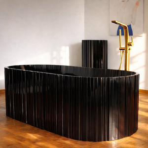 Bewater Freestanding bathtub with vertical external structure, made of polyresin, without overflow, including drain fitting