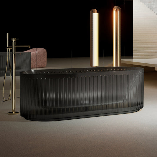 1Bewater freistehende Badewanne, mit vertikal geriffelter Außenstruktur, inkl. Ablauflaufgarnitur