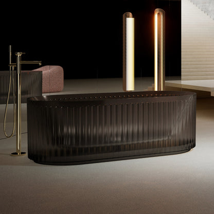 Bewater freistehende Badewanne, mit vertikal geriffelter Außenstruktur, inkl. Ablauflaufgarnitur