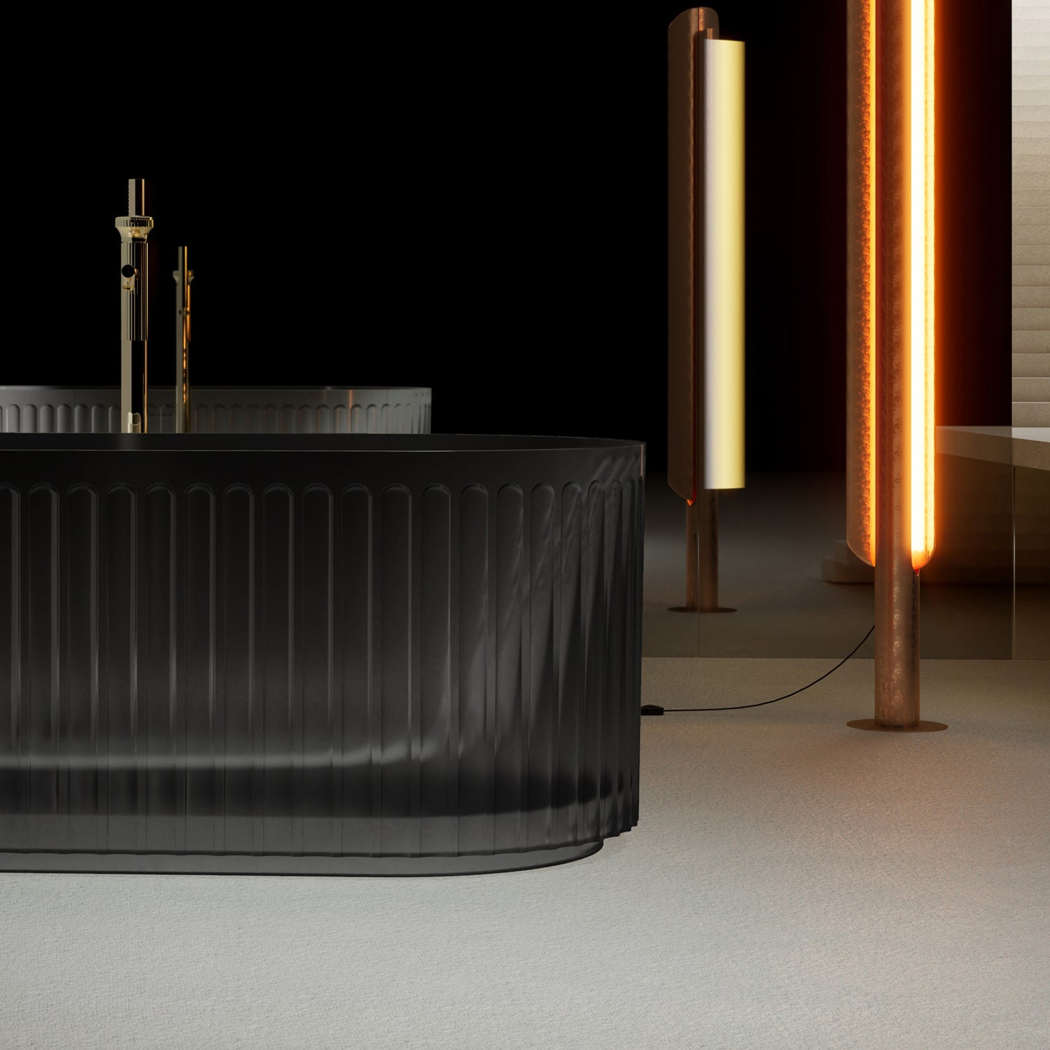 Bewater Freestanding bathtub, with vertically grooved outer structure, including drain fitting